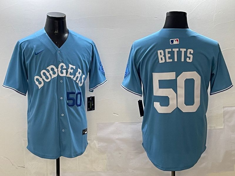 Men Los Angeles Dodgers #50 Betts Light Blue Throwback Game 2025 Nike MLB Jersey style 9